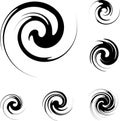 Black spiral on a black background in 6 variants, spiral abstraction
